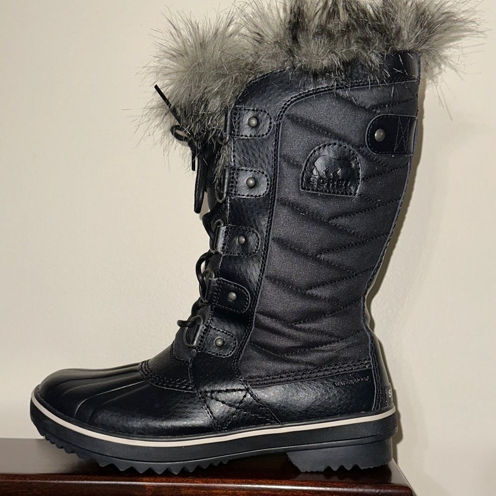 SOREL 8.5 Tolfino II Faux Fur Lined Waterproof Boot Black Gray Tall Lace up - Picture 5 of 15